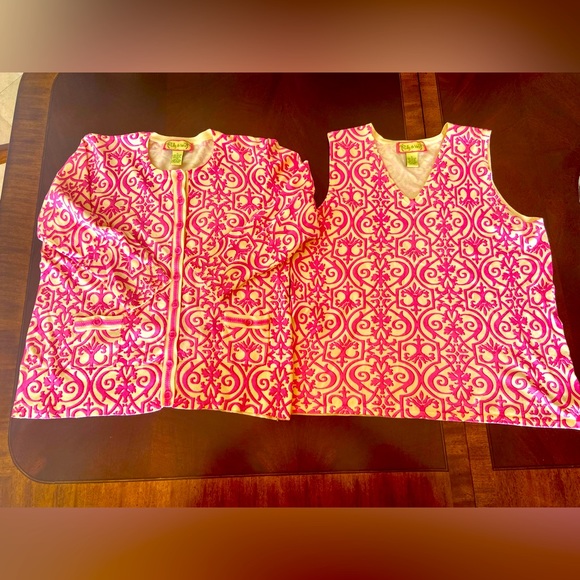 Lilly&Van set of Pink/Off White Long 3/4 Sleeve Cardigan&Vneck sleeveless Top XL - Picture 10 of 11